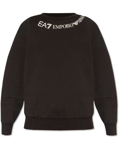 EA7 Cotton Sweatpants With Logo, - Black