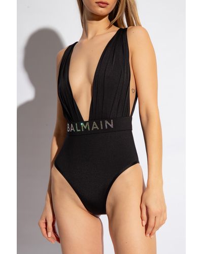 Balmain One-Piece Swimsuit With Logo - Black