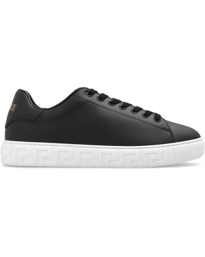 Versace Greca-embossed Leather Sneakers - Black