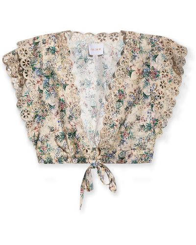 Ixiah Cropped Top With Floral Motif, - White