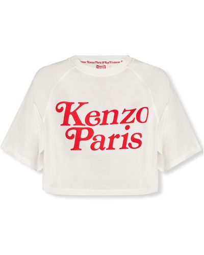 KENZO Cropped T-shirt With Logo, - Red