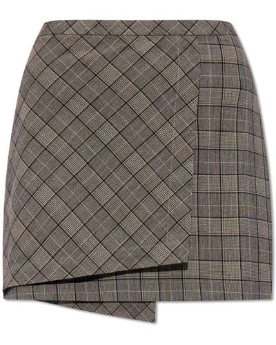 Ganni Checked Mini Skirt, - Grey