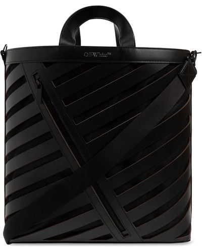 OFF-WHITE: Off White saffiano leather tote bag with diagonal print