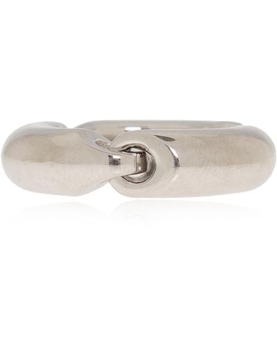 Balenciaga Brass Ring With Logo, - Metallic