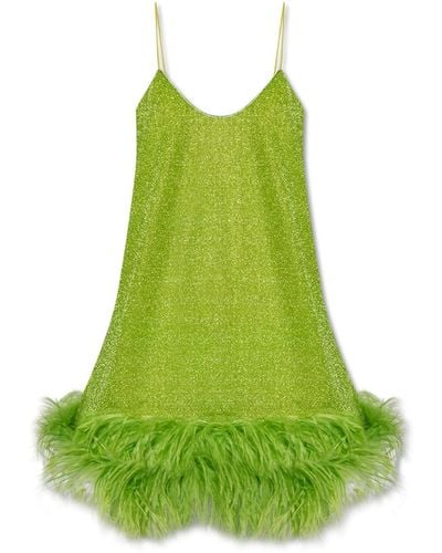 Oséree Dress With Ostrich Feathers, - Green