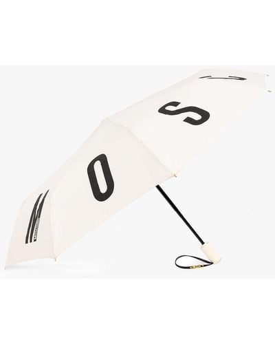 Moschino Folding Umbrella With Logo, - Natural