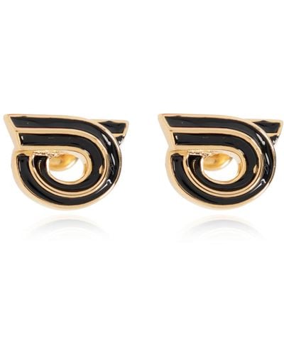 Ferragamo Earrings With Logo, - Black