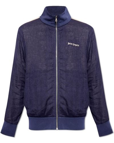 Palm Angels Linen Jacket With Logo, - Blue