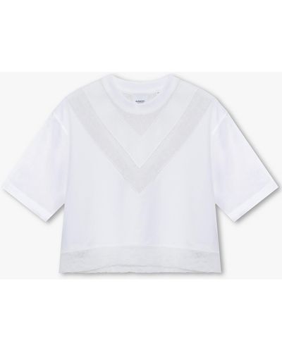 Burberry Lace And Mesh Panel Cotton Cropped Top - White