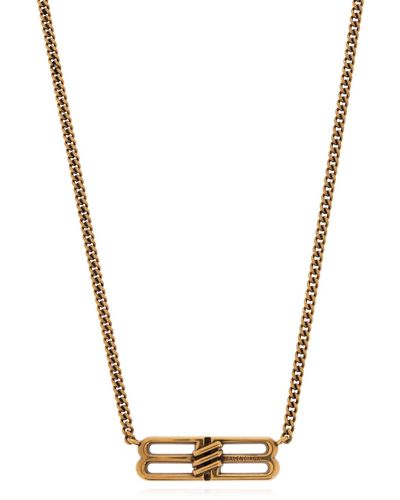 Balenciaga Brass Necklace With Logo, - Metallic