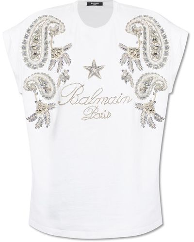 Balmain Sequinned T-shirt, - White