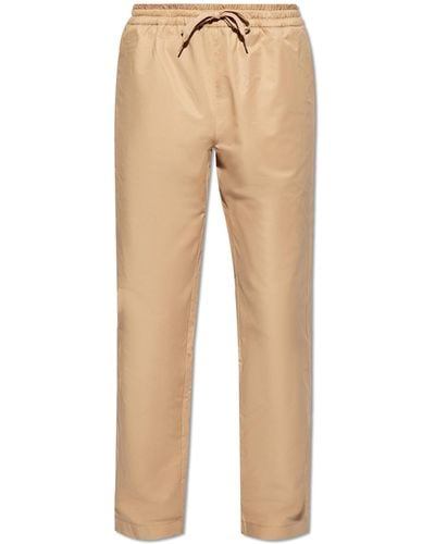 Moschino Trousers With Embroidered Logo, - Natural