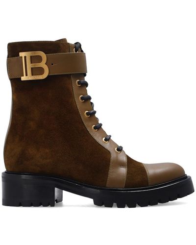 Balmain Ankle Boots With Logo - Brown