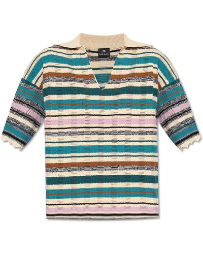 PS by Paul Smith Striped Pattern Polo, - Green