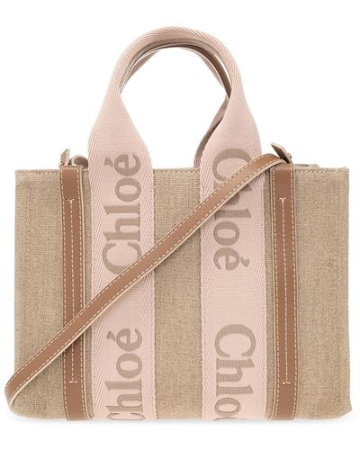 Chloé Woody Small Linen Tote Bag - Pink