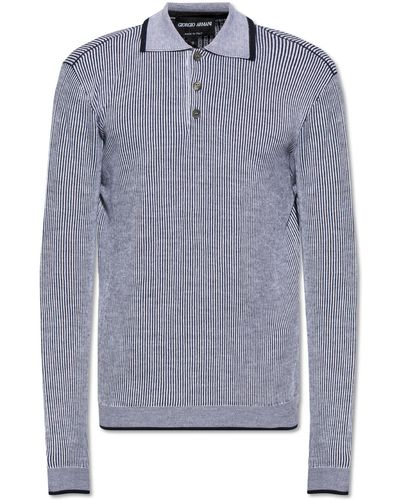 Giorgio Armani Wool Polo Shirt, - Blue