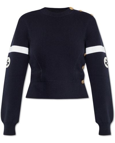 Gucci Jumper With Logo, - Blue
