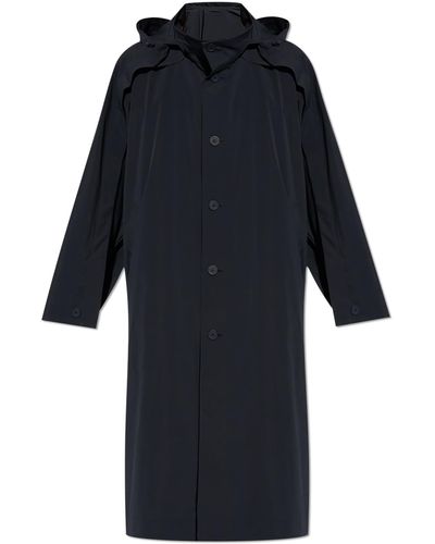 Homme Plissé Issey Miyake Coat With Stand-up Collar, - Blue