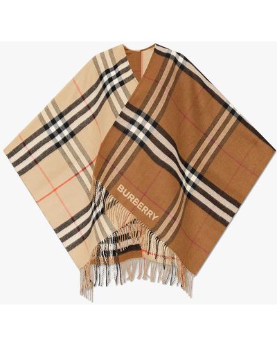 Burberry Checked Poncho - Natural