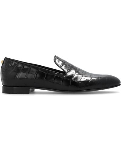 Versace Crocodile-effect Leather Loafers - Black