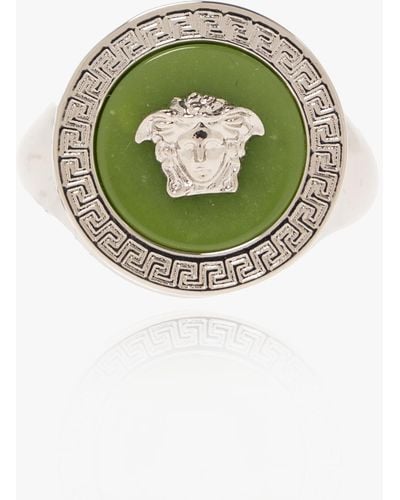 Versace Medusa Ring In Brass, - Green