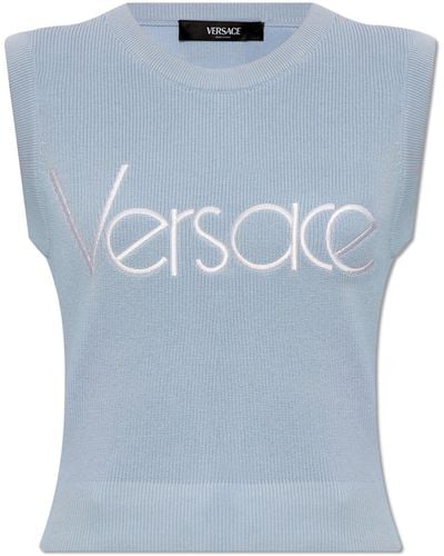 Versace Cotton Vest With Logo - Blue