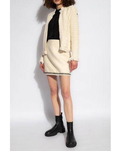 Moncler Tweed Jacket With Quilted Back - Natural