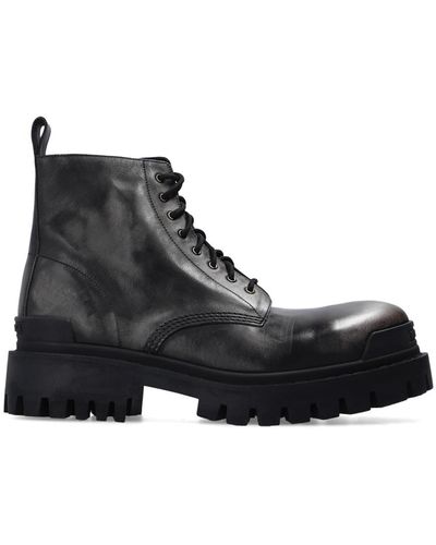 Balenciaga 'strike' Leather Ankle Boots - Black