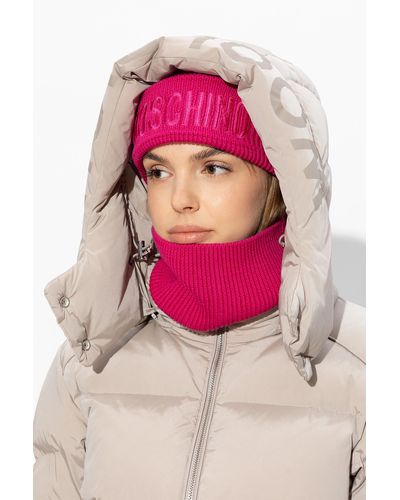Moschino Beanie With Detachable Tube Scarf, - Pink