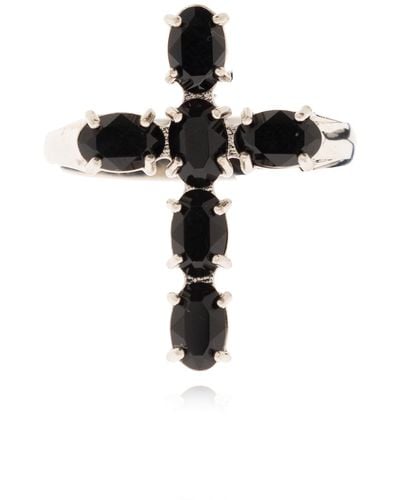 Dolce & Gabbana Crystal-embellished Cross Ring - Black