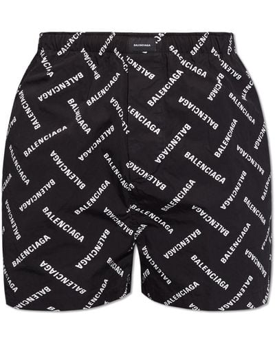 Balenciaga Shorts With Logo Pattern, - Black