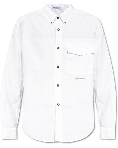 Stone Island Cotton Shirt With Pocket, - White