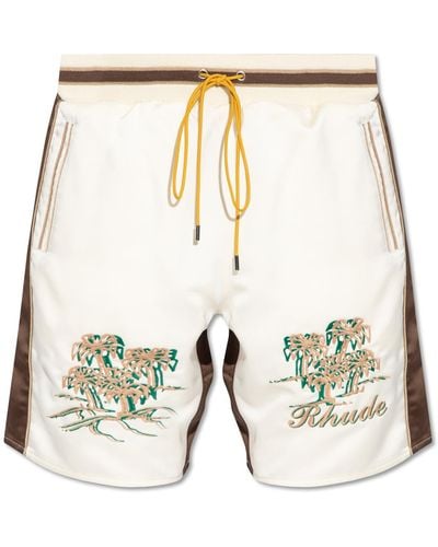 Rhude Satin Shorts With Logo - Natural