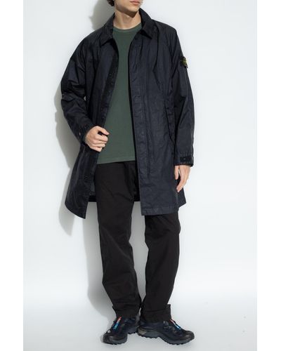 Stone Island Coat With Logo Patch - Blue