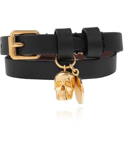 Alexander McQueen Skull Leather Double-wrap Bracelet - Black