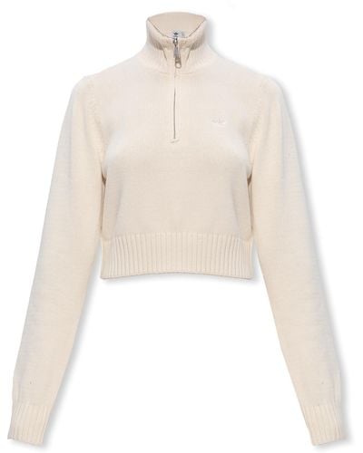 adidas Originals Cropped Sweater With Standing Collar - Natural