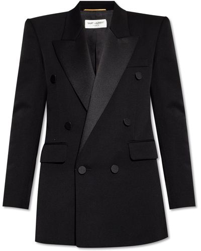 Saint Laurent Double-breasted Peak-lapel Wool Blazer - Black