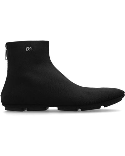 Dolce & Gabbana Ankle Boots With Logo - Black