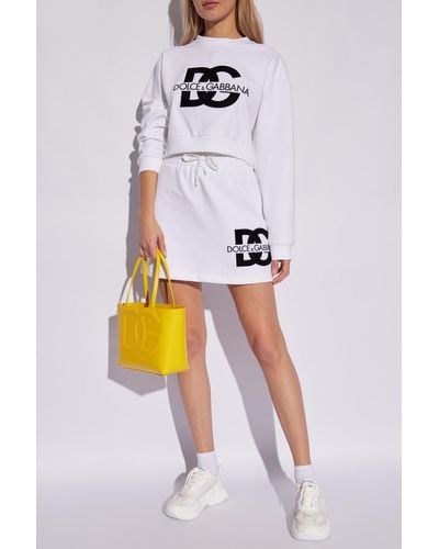 Dolce & Gabbana Cropped Sweatshirt With Logo, - White
