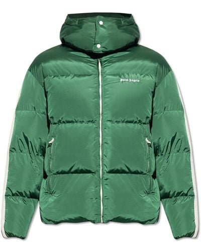 Palm Angels Down Jacket With Logo - Green
