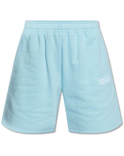 Versace Shorts With Logo, - Blue