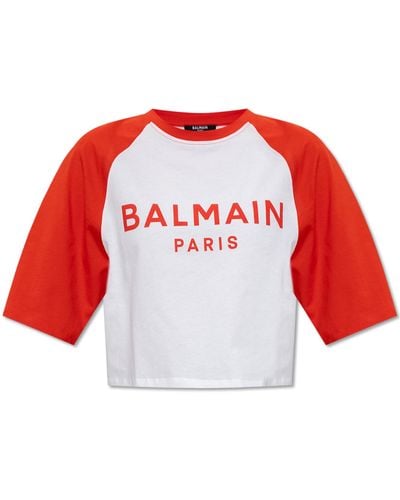 Balmain T-shirt With Logo, - Red