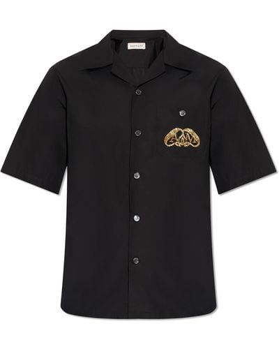 Alexander McQueen Shirt With Short Sleeves, - Black