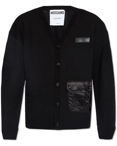 Moschino Wool Cardigan With Logo, - Black