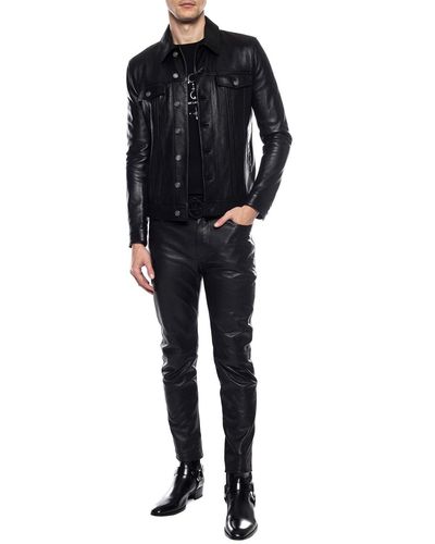Saint Laurent Button-up Leather Jacket - Black