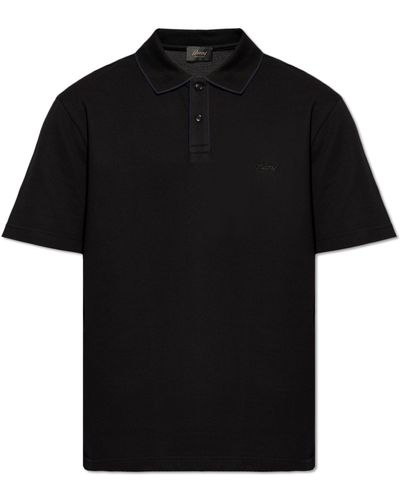 Brioni Cotton Polo Shirt With Logo, - Black