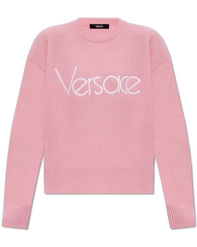 Versace Wool Jumper With Logo, - Pink