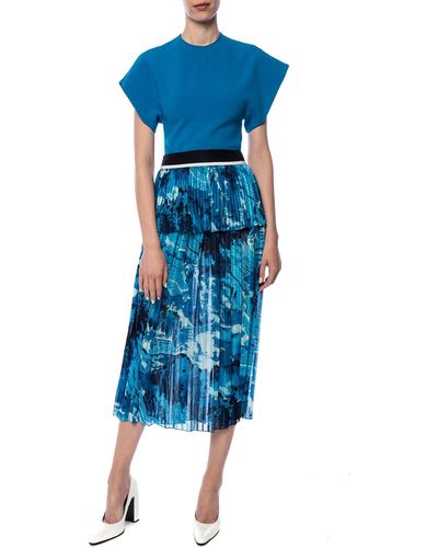 Victoria Beckham Printed Pleated Skirt - Blue