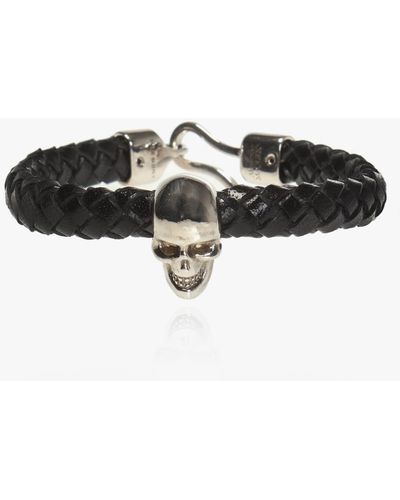Alexander McQueen Skull Motif Braided Bracelet, - Black