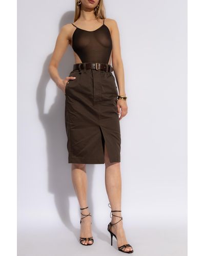 Saint Laurent Skirt With Belt, - Brown